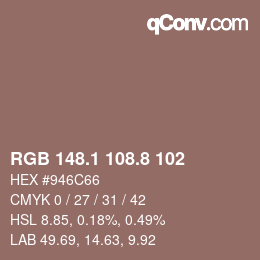 Color code: RGB 148.1 108.8 102 | qconv.com