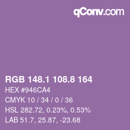 カラーコード: RGB 148.1 108.8 164 | qconv.com