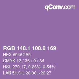 カラーコード: RGB 148.1 108.8 169 | qconv.com