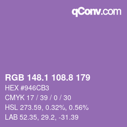 カラーコード: RGB 148.1 108.8 179 | qconv.com