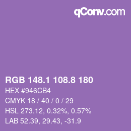 カラーコード: RGB 148.1 108.8 180 | qconv.com
