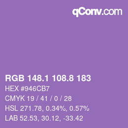 カラーコード: RGB 148.1 108.8 183 | qconv.com