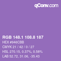 カラーコード: RGB 148.1 108.8 187 | qconv.com