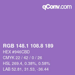 カラーコード: RGB 148.1 108.8 189 | qconv.com