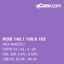 カラーコード: RGB 148.1 108.8 193 | qconv.com