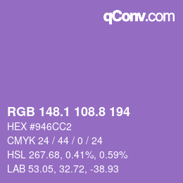 カラーコード: RGB 148.1 108.8 194 | qconv.com