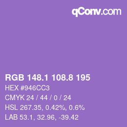 カラーコード: RGB 148.1 108.8 195 | qconv.com