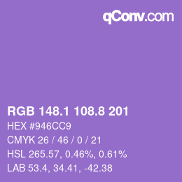 カラーコード: RGB 148.1 108.8 201 | qconv.com