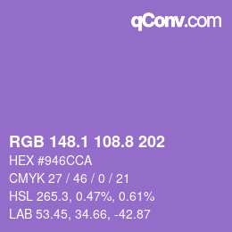 カラーコード: RGB 148.1 108.8 202 | qconv.com