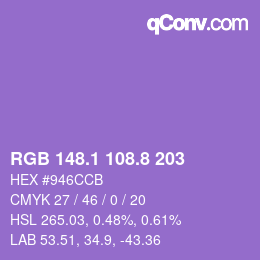 カラーコード: RGB 148.1 108.8 203 | qconv.com