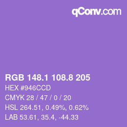 カラーコード: RGB 148.1 108.8 205 | qconv.com