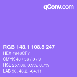 カラーコード: RGB 148.1 108.8 247 | qconv.com
