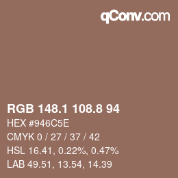 Color code: RGB 148.1 108.8 94 | qconv.com
