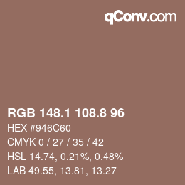 Color code: RGB 148.1 108.8 96 | qconv.com