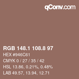Color code: RGB 148.1 108.8 97 | qconv.com