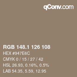 Color code: RGB 148.1 126 108 | qconv.com