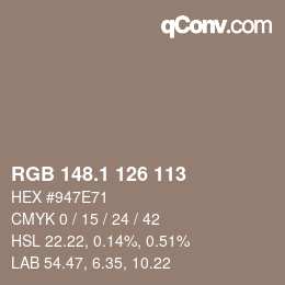 Color code: RGB 148.1 126 113 | qconv.com