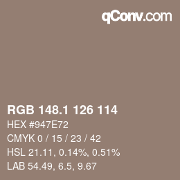 カラーコード: RGB 148.1 126 114 | qconv.com