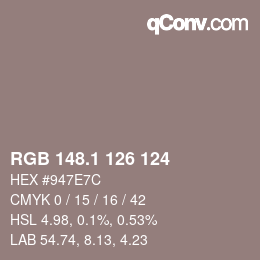 Color code: RGB 148.1 126 124 | qconv.com