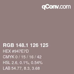 Color code: RGB 148.1 126 125 | qconv.com