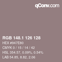 Color code: RGB 148.1 126 128 | qconv.com