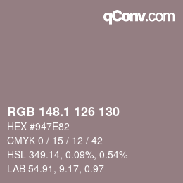 Color code: RGB 148.1 126 130 | qconv.com