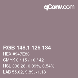 Color code: RGB 148.1 126 134 | qconv.com