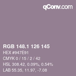 カラーコード: RGB 148.1 126 145 | qconv.com