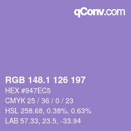 カラーコード: RGB 148.1 126 197 | qconv.com