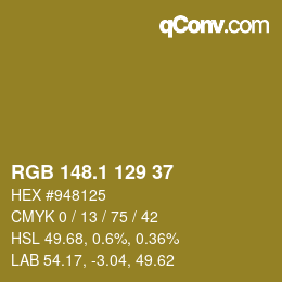 カラーコード: RGB 148.1 129 37 | qconv.com