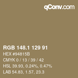 Color code: RGB 148.1 129 91 | qconv.com