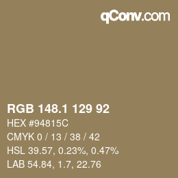 カラーコード: RGB 148.1 129 92 | qconv.com