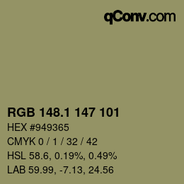 Color code: RGB 148.1 147 101 | qconv.com