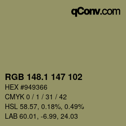 カラーコード: RGB 148.1 147 102 | qconv.com