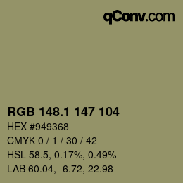 カラーコード: RGB 148.1 147 104 | qconv.com
