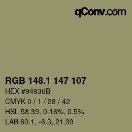 カラーコード: RGB 148.1 147 107 | qconv.com
