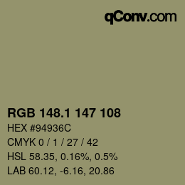 カラーコード: RGB 148.1 147 108 | qconv.com