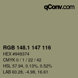 カラーコード: RGB 148.1 147 116 | qconv.com