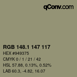 カラーコード: RGB 148.1 147 117 | qconv.com