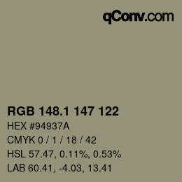 カラーコード: RGB 148.1 147 122 | qconv.com