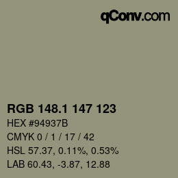 カラーコード: RGB 148.1 147 123 | qconv.com