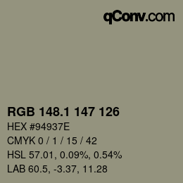Color code: RGB 148.1 147 126 | qconv.com