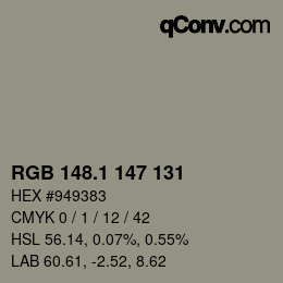 Color code: RGB 148.1 147 131 | qconv.com