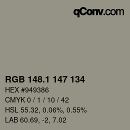Farbcode: RGB 148.1 147 134 | qconv.com
