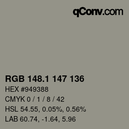 Color code: RGB 148.1 147 136 | qconv.com