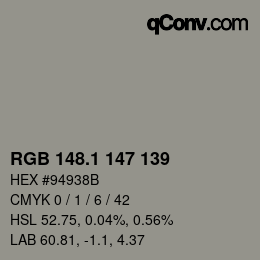 Farbcode: RGB 148.1 147 139 | qconv.com
