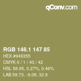 カラーコード: RGB 148.1 147 85 | qconv.com