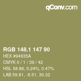 カラーコード: RGB 148.1 147 90 | qconv.com
