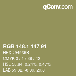 Color code: RGB 148.1 147 91 | qconv.com
