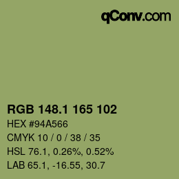 カラーコード: RGB 148.1 165 102 | qconv.com